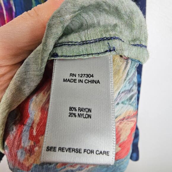 John Mark Womens Watercolor Artsy Floral Blouse Size S Mixed Print Art To Wear - Picture 7 of 9